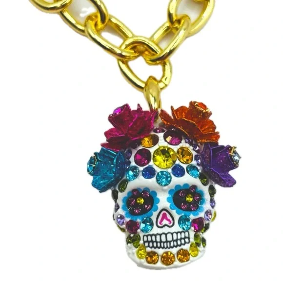 NWT ⚜️💖⚜️ Betsey Johnson Gorgeous SUGAR SKULL SHORT PENDANT MULTI - Picture 7 of 11